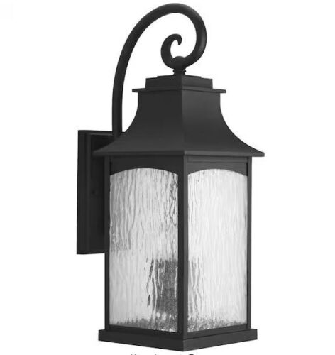 Progress Lighting Maison Collection 3-Light Textured Black Water Seeded Glass Farmhouse Outdoor Large Wall Lantern Light - Lot 843JF