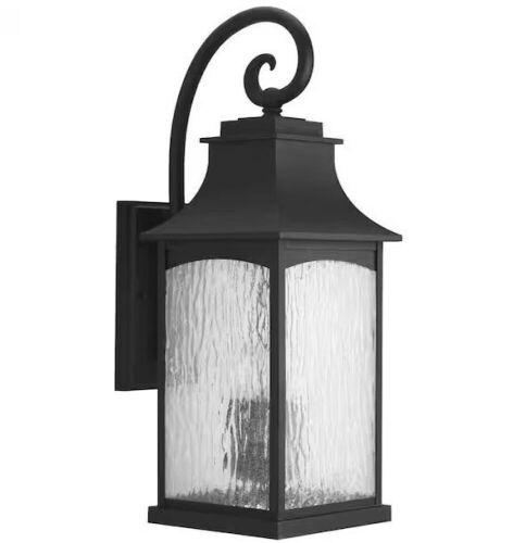 Progress Lighting Maison Collection 3-Light Textured Black Water Seeded Glass Farmhouse Outdoor Large Wall Lantern Light - Lot 844JF