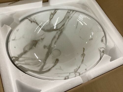 Davivy 16.3"x13.4" White Marbling Oval Bathroom Vessel Sink - Lot 731