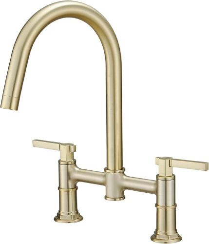 BWE Brushed Gold 8 Inch Centerset 2 Handle Kitchen Faucet  - Lot 760