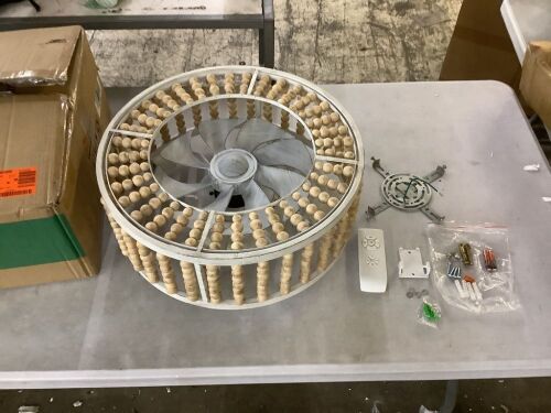 Distressed White Wood Caged Flush Mount Ceiling Fan - Lot 830JF