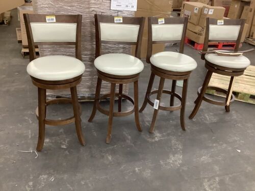 Lot of (4) OSP Home Furnishings 30 in. Wood Swivel Stool in Cream Faux Leather with Dark Walnut Finish - 3 Blemished, 1 Needs Repair  - Lot 832JF