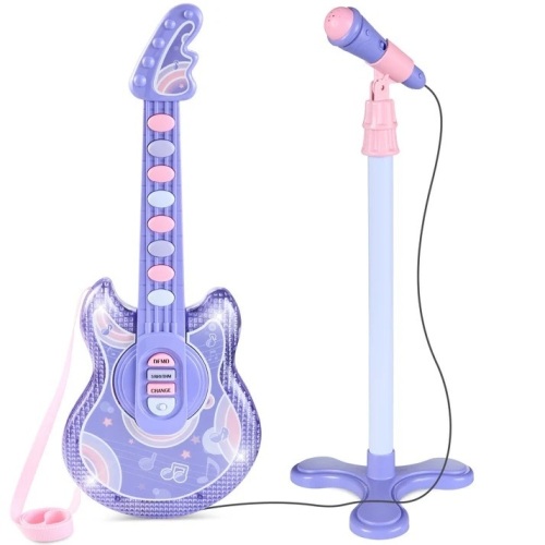 Kids Pretend Play Guitar Musical Instrument Toy w/ Microphone, Stand - 19in - Lot 517