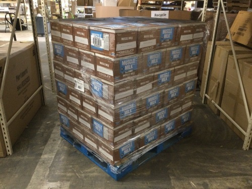 Pallet of (102) Cases of Muscle Milk, Chocolate. Each Case has (12) 17 oz. Bottles. Best by Date of Jan 26, 2021.  - Lot 89