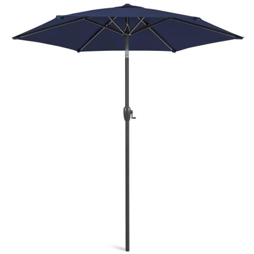 7.5ft Outdoor Market Patio Umbrella w/ Push Button Tilt, Crank Lift. Navy Blue. Appears New - Lot 258