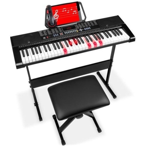 61-Key Beginners Electronic Keyboard Piano Set w/ Lighted Keys, 3 Modes. Appears New - Lot 414