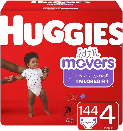Huggies Little Movers Baby Diapers, Size 4, 144 Ct. Appears New With Damaged Box - Lot 461