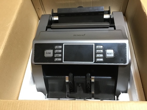 JUNUO Money Counter with UV, Magnetic and Infrared Counterfeit Detection, Bill Counting Machine with Higher speeds, 1000 Bills Per Minute, Professional Cash Counting Machine & Banknote Tester Pen. Appears New - Lot 493