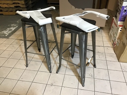 30" Metal Bar Stool with Wood Seat, New w/ Damage. See Pics - (1) Leg is Bent & Hardware to Attach Backs Missing - Lot 494