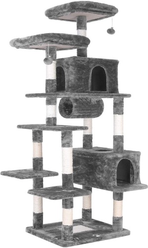 POTBY 80" Multi-Level XXL Tall Climber Activity Play House w/ Scratching Posts, Dangling Ball, Condo & Tunnel, Grey. Appears New. - Lot 494a