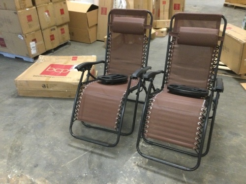 Set of 2 Adjustable Zero Gravity Patio Chair Recliners w/ Cup Holders. E-Commerce Return. Have some wear - Lot 518