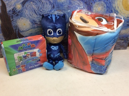 PJ Masks On Our Way Bedding Set. Includes: (6) Piece Microfiber Twin/Full Comforter, Full Size Sheet Set & Catboy Hero Cuddle Pillow. Appears New - Lot 546