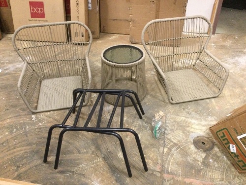 3-Piece Patio Wicker Conversation Bistro Set w/ 2 Chairs, Table. No Cushions. E-Commerce Return - Lot 608