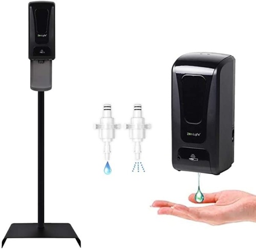 Touchless Automatic Portable Hand Sanitizing Station w/ Steel Floor & Drip Catcher. Infrared Sensor. Refillable 1000ml Bottle - Black. Appears New - Lot 609