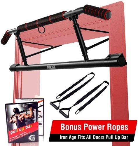 IRON AGE Pull Up Bar for Doorway - Angled Grip Home Gym Exercise Equipment (Fits Almost All Doors) Appears New.  - Lot 619