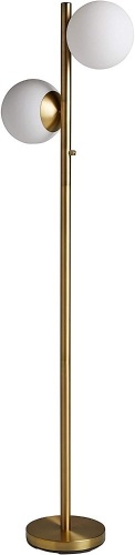 Rivet Retro Two Globe Floor Lamp with Bulbs. 65" Height. White and Brass. Appears New - Lot 630