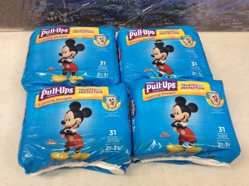 Lot of (4) Huggies Pull Ups Size 2T-3T, 31 Count. All Appear New - Lot 636