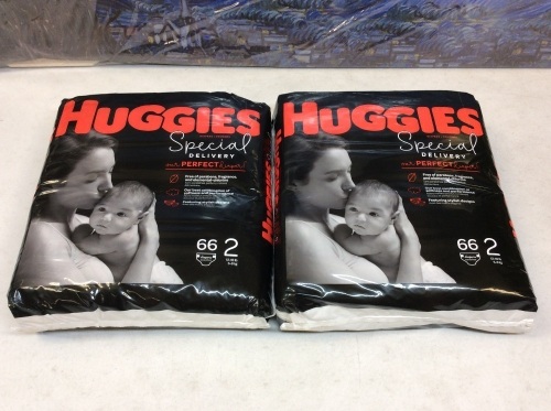 Lot of (2)- Huggies Special Delivery Size 2 Diapers. 66 Count. Appear New - Lot 641