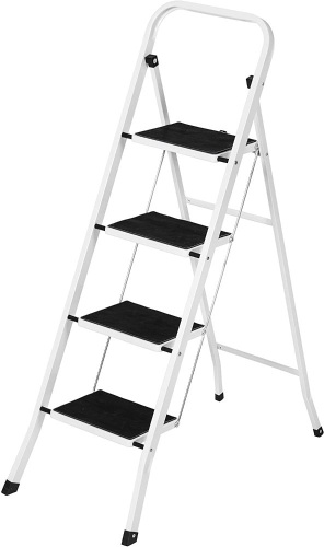 Folding Steel 4-Step Ladder w/ Hand Rail, Wide Steps, 330lbs Capacity. Appears New - Lot 659