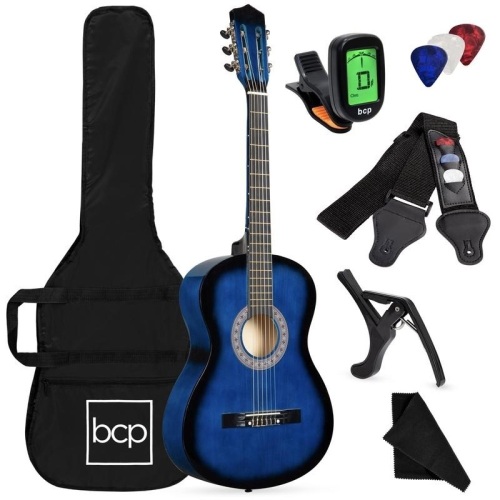 Beginner Acoustic Guitar Set with Case, Strap, Digital Tuner, Strings - 38in. Blueburst. Appears New  - Lot 665