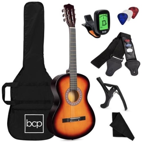 Beginner Acoustic Guitar Set with Case, Strap, Digital Tuner, Strings - 38in. Appears New - Lot 678