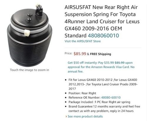 Suspension Spring Airbags for Toyota 4-Runner. See Pics  - Lot 706