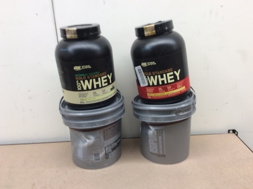 Lot of Protein Powder - All in Date. (1) French Vanilla Créme - 5lb. (1) Vanilla - 4.8lb. (2) Dutch Chocolate 7.5lb/each. Appear New. E-Commerce Returns. (2) Containers Dented  - Lot 711