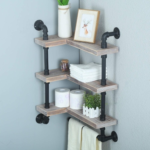 Industrtial 3-Tier L-Shaped Floating Shelves Towel Holder. Appears New  - Lot 716a