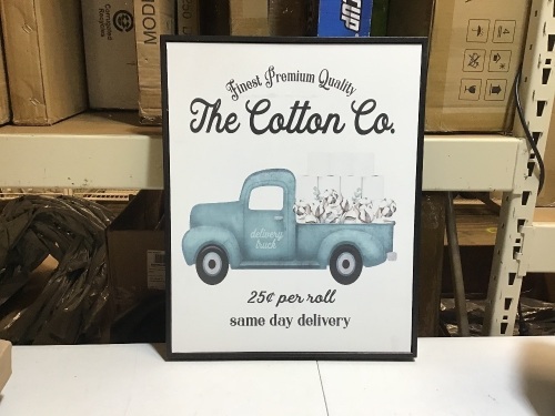 Stupell Industries Toilet Paper Cotton Co Delivery Truck Bathroom Word Design Framed Wall Art by Lettered and Lined. Appears New - Lot 725