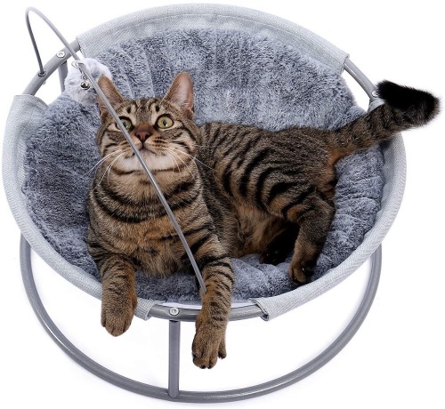Made4Pets Cat Bed Soft Plush Cat Hammock Detachable Pet Bed with Dangling Ball for Cats, Small Dogs-Grey and Beige. Appears New  - Lot 737