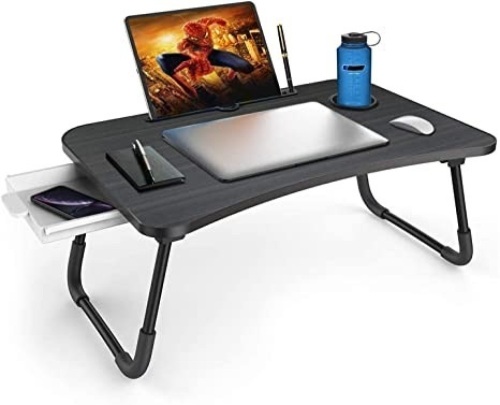 Zapuno Foldable Laptop Bed Table Multi-Function Lap Table with Storage Drawer and Water Bottle Holder, Serving Tray Dining Table with Slot for Eating Breakfast, Working on Bed/Couch/Sofa. Appears New - Lot 748