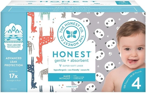 The Honest Company Super Club Box Diapers with TrueAbsorb Technology, Pandas & Safari, Size 4, 120 Count. Appears New with Damaged Box - Lot 811
