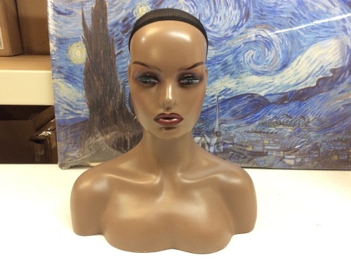 JINGFA Mannequin Head Model Black Female PVC Manikin Head Bust For Wig Display Styling. New w/ Minor Cosmetic Damage - Lot 813