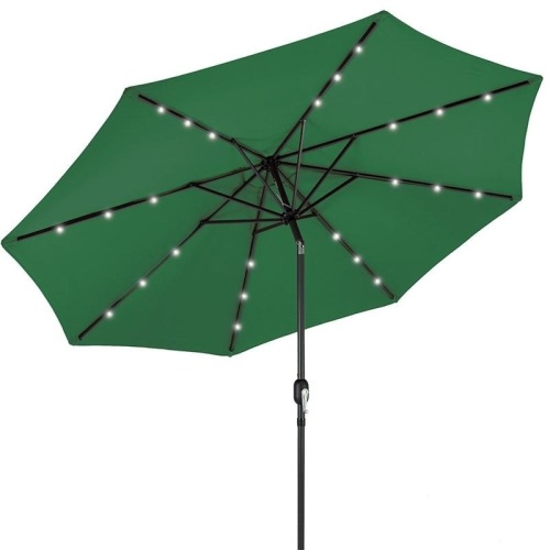 10ft Solar LED Lighted Patio Umbrella w/ Tilt Adjustment, Fade-Resistance. Green. Appears New  - Lot 814
