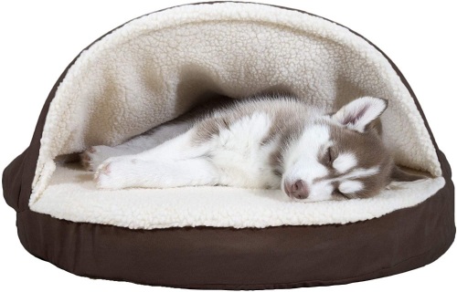 Furhaven Pet - Plush Ergonomic Orthopedic Foam Mattress, Round Snuggery Hooded Dog Bed. Used. E-Commerce Return - Lot 830