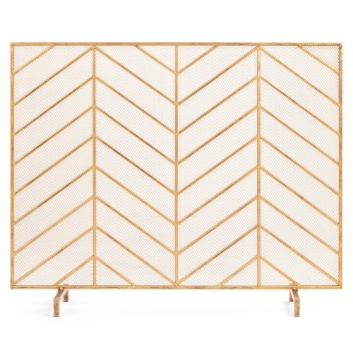 38x31in Single Panel Handcrafted Iron Chevron Fireplace Screen w/ Distressed Antique Copper Finish. Appears New - Lot 834