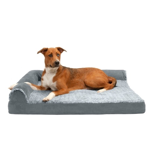 FurHaven Deluxe Chase Lounge Faux Fur and Suede Jumbo Plus Dog Bed. Stone Grey. Appears New. - Lot 835