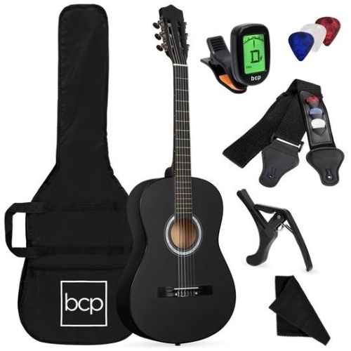 Beginner Acoustic Guitar Set with Case, Strap, Digital Tuner, Strings - 38in. Appears New - Lot 847