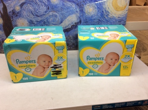Lot of (2)- Pampers Swaddlers Size 1- 198 Count. Appear New - Lot 868