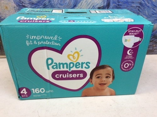 Pampers Cruisers Size 4. 160 Count Diapers. Appears New With Damaged Box - Lot 888