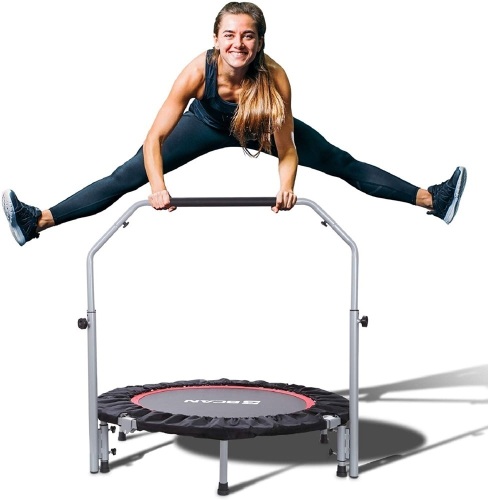 BCAN 40" Foldable Mini Trampoline w/ Adjustable Foam Handle for Adults. Indoor/Outdoor Workout. Appears New. - Lot 889