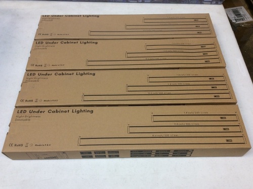 (4) 3 Pack Sets: LED Under Cabinet Lighting - Dimmable Under Counter Lights Kit Plug in, (1) 19.6", (1) 11.8", (1) 7.8" LED Light Bars Per 3 Pack, (Natural White). Appears New - Lot 915