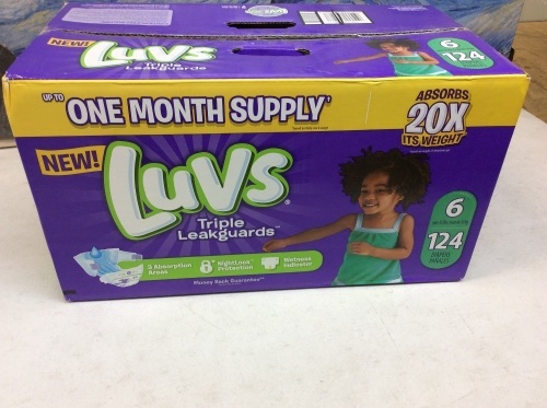 Luvs Triple Leakguard Diapers Size 6. 124 Count. Appears New - Lot 948
