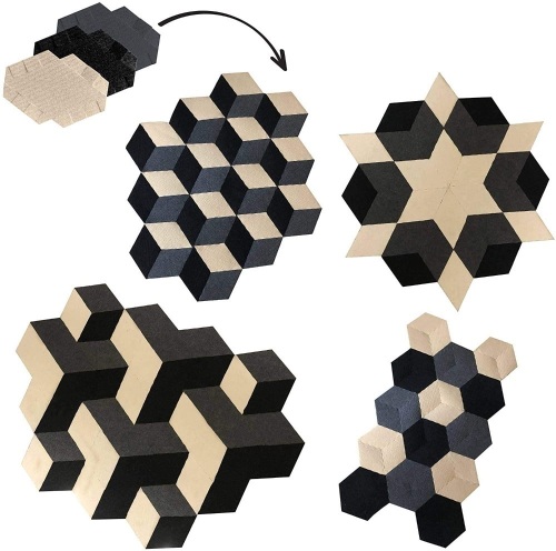 Case of (10) New MOMOJI Modular Area Rug | 7-in-1 Create Your Own Design- Black, Off White and Grey | Geometric Changeable Tiles. You are getting 10 packs in this lot. - Lot 962