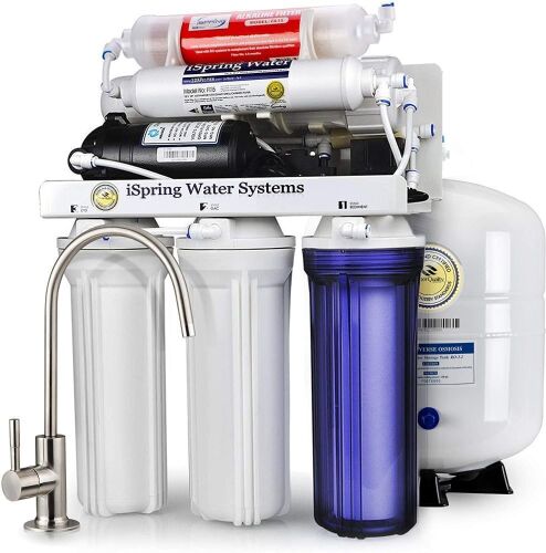 iSpring RCC7P-AK 6-Stage Reverse Osmosis System Under Sink with Alkaline Water Filter and Pump, pH+, 75 GPD, TDS Reduction, WQA Certified RO Drinking Water Filtration System - Lot 35
