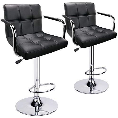 Leopard Adjustable Square Back Swivel Double Stitching Bar Stool, Set of 2  - Lot 264