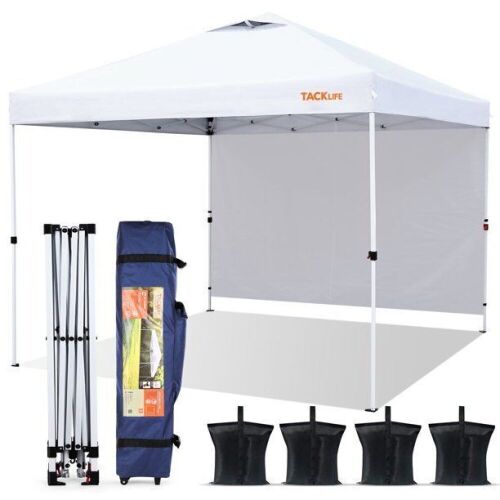 TACKLIFE 10×10ft Outdoor Lightweight Instant Pop up Canopy with Attached Sidewalls Wind Vent Carrying Bag - Lot 331