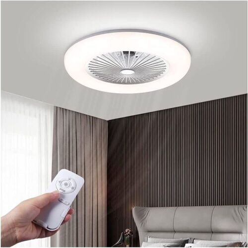 LHLYCLX 40W Modern Dimmable LED Ceiling Fan Light with Remote Control, Invisible Blades, Flush Mount, 3 Color Changeable, 21.5"  - Lot 349