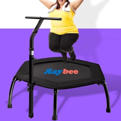 Raybee Mini 44" Leg Foldable Fitness Rebounder Trampoline with Adjustable Handle Bar, Max 335lbs - Lot 358