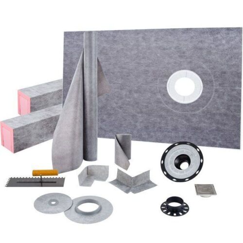 VEVOR 38"x60" Watertight Shower Curb Overlay with 4" ABS Offset Bonding Flange, 4" Stainless Steel Grate, 2 Cuttable Shower Curb and Trowel, Shower Pan Slope Sticks - Lot 392